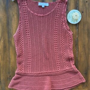 LOFT Womens Tank Top Small Rust Red Crochet Vintage